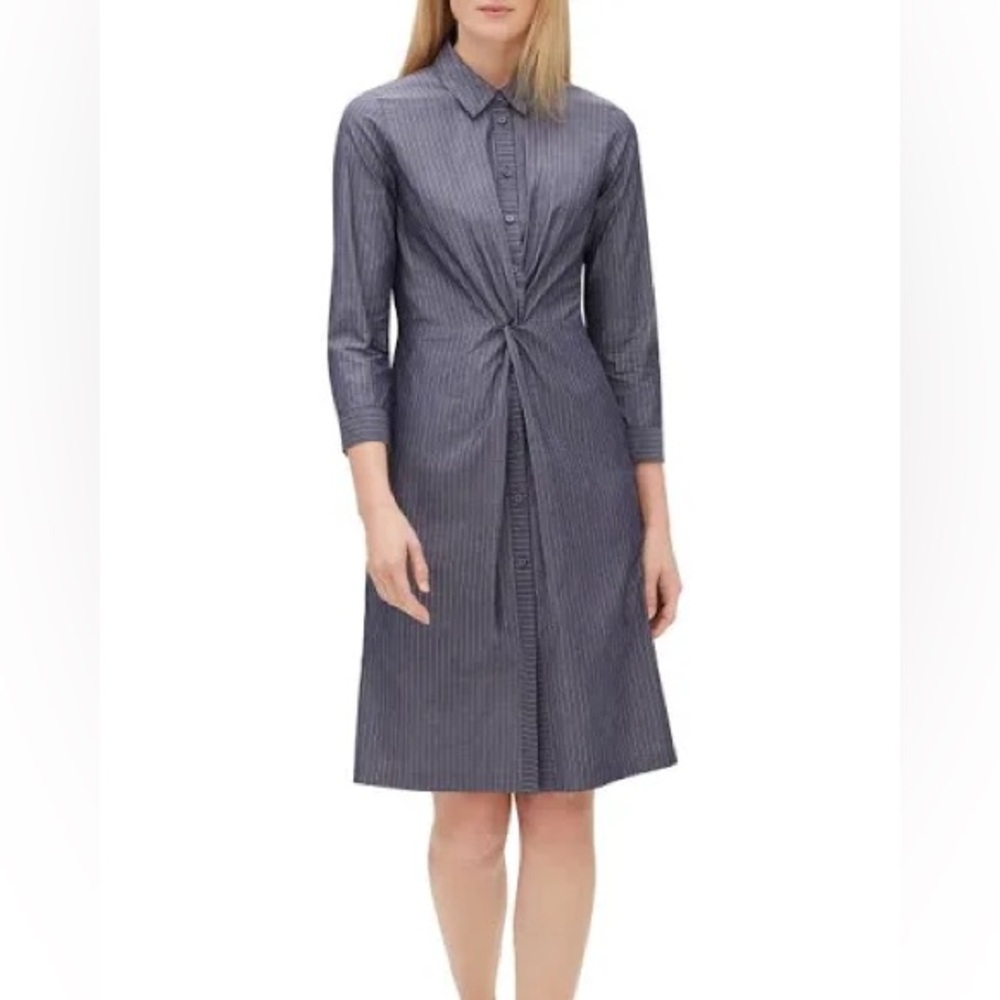 Lafayette 148 Federica 3/4-Sleeve Button Front Avalon-Striped Dress, Size 4
